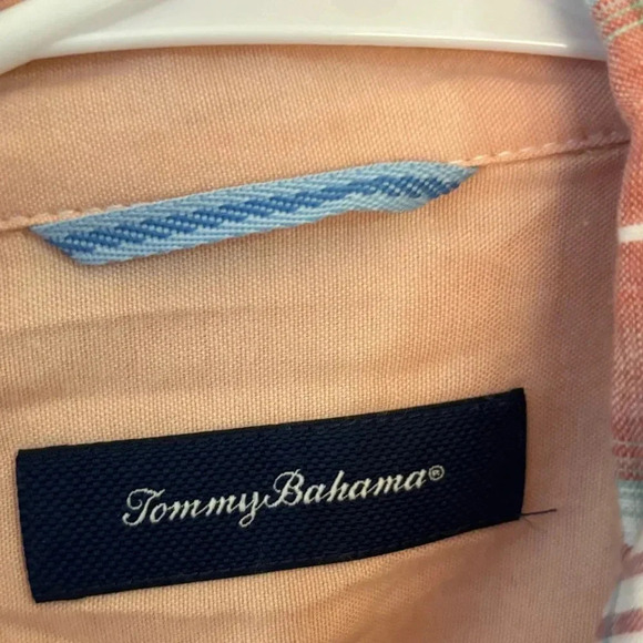 Tommy Bahama Linen Red Orange Peach Plaid Short Sleeve Button Down L - Picture 3 of 5